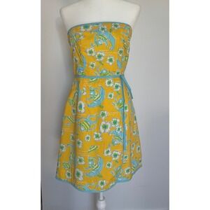 Lilly Pulitzer Yellow Monkey Print Strapless Dress Size 6 Retro Preppy Coastal